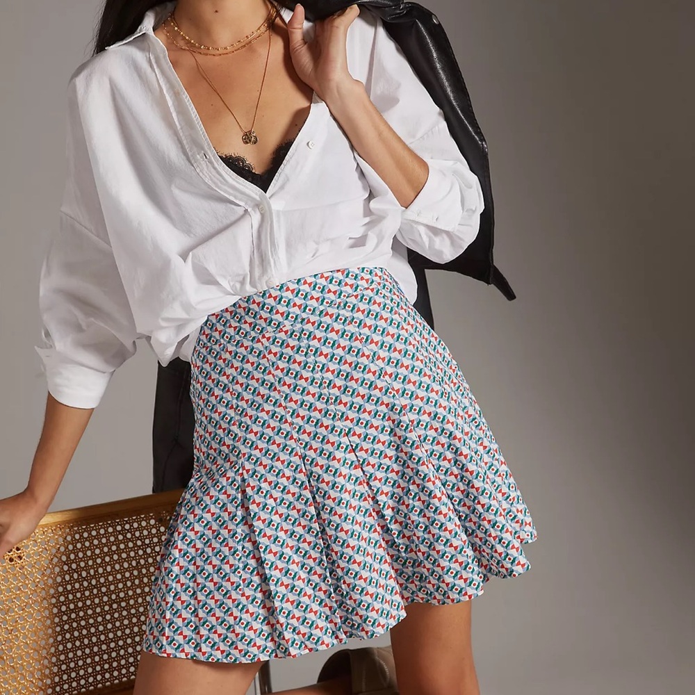 Anthropologie Maeve Pleated Patterned Skirt Size 4P Spring Cottage Core Mini